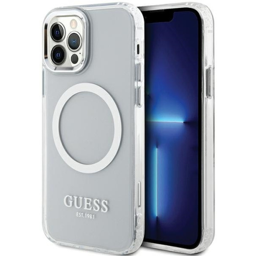 Hurtownia Guess - 3666339169947 - GUE2627 - Etui Guess GUHMP12MHTRMS Apple iPhone 12/12 Pro srebrny/silver hard case Metal Outline Magsafe - B2B homescreen