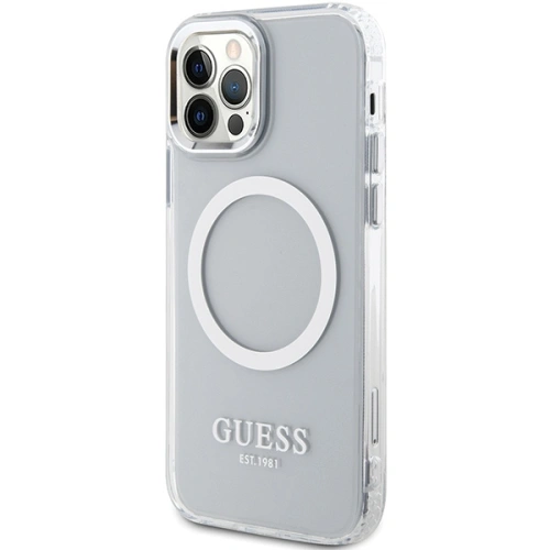 Etui Guess GUHMP12MHTRMS Apple iPhone 12/12 Pro srebrny/silver hard case Metal Outline Magsafe