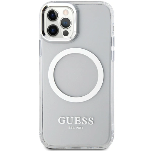 Etui Guess GUHMP12MHTRMS Apple iPhone 12/12 Pro srebrny/silver hard case Metal Outline Magsafe