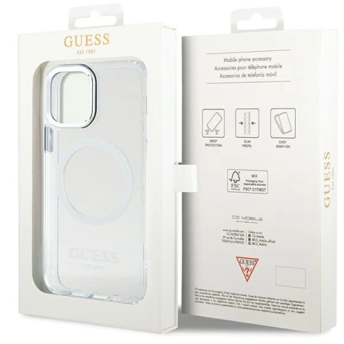 Etui Guess GUHMP12MHTRMS Apple iPhone 12/12 Pro srebrny/silver hard case Metal Outline Magsafe