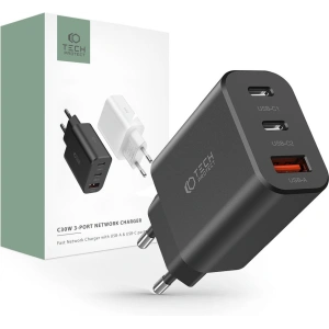 Hurtownia GSM - Síťová nabíječka Tech-Protect C30W 3-portová nabíječka PD 30W QC 3.0 černá - THP2056 - {ean13} - Hurt
