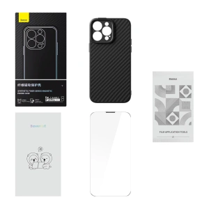 Etui + szkło Baseus Synthetic Fiber MagSafe Apple iPhone 14 Pro Max czarne