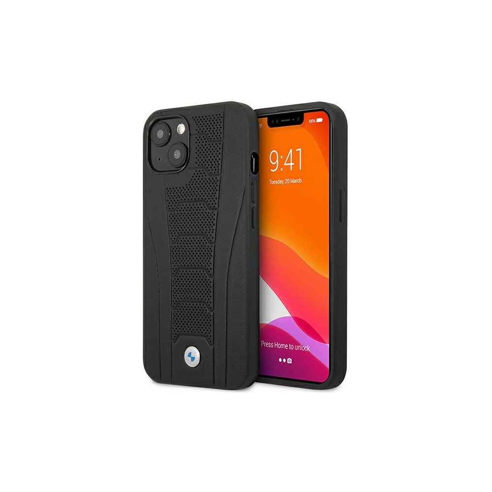 Hurtownia GSM - Etui BMW BMHCP13MRPSLK Apple iPhone 13 negru/black hardcase din piele cu linii debosate - BMW481 - {ean13} - Hurt