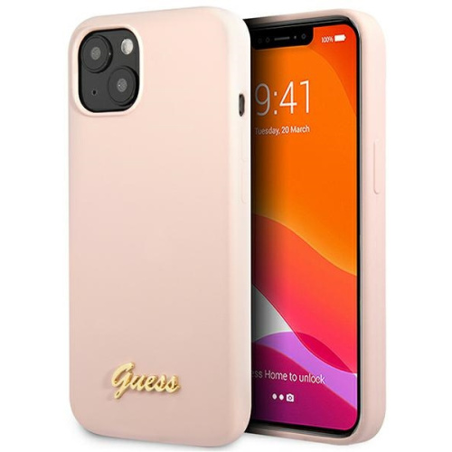 Guess Distributor - 3666339033361 - GUE2634 - Guess GUHCP13MLSLMGLP Apple iPhone 13 light pink hardcase Silicone Script Gold Logo - B2B homescreen