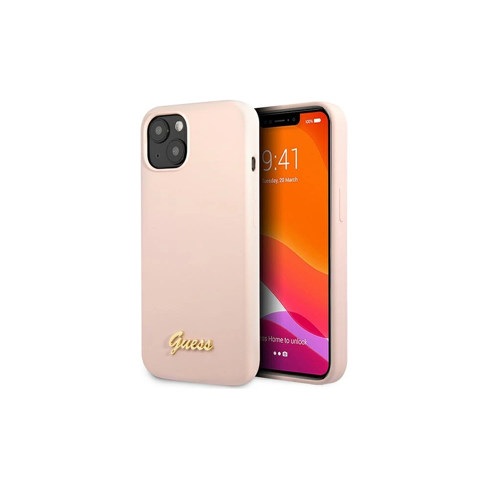 Hurtownia GSM - Etui Guess GUHCP13MLSLMGLP Apple iPhone 13 roz cu lumina/roz deschis hardcase din silicon Script Logo Aurit - GUE2634 - {ean13} - Hurt
