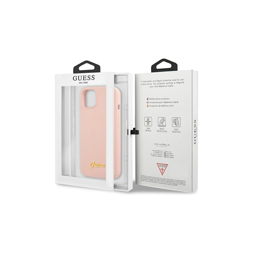 Hurtownia GSM - Etui Guess GUHCP13MLSLMGLP Apple iPhone 13 roz cu lumina/roz deschis hardcase din silicon Script Logo Aurit - GUE2634 - {ean13} - Hurt