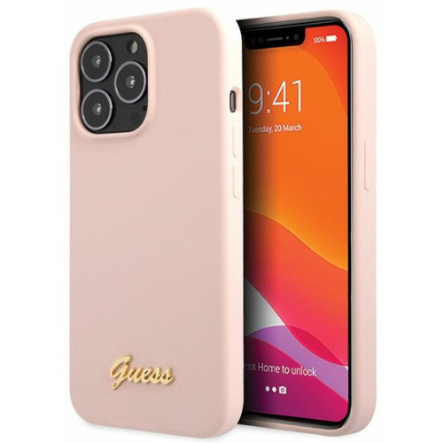 Guess Distributor - 3666339033385 - GUE2636 - Guess GUHCP13XLSLMGLP Apple iPhone 13 Pro Max light pink hardcase Silicone Script Gold Logo - B2B homescreen