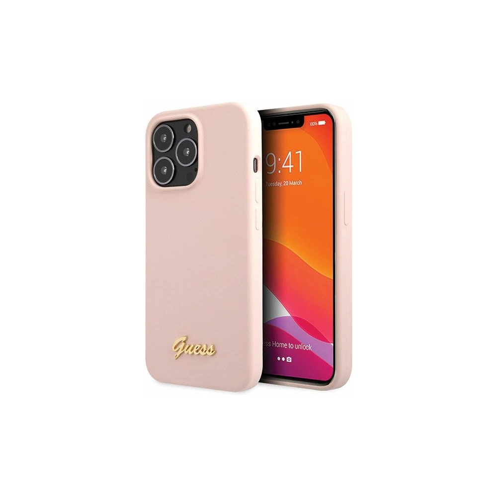 Hurtownia GSM - Etui Guess GUHCP13XLSLMGLP Apple iPhone 13 Pro Max jasnorůžový/light pink hardcase silikonový Script Gold Logo - GUE2636 - {ean13} - Hurt