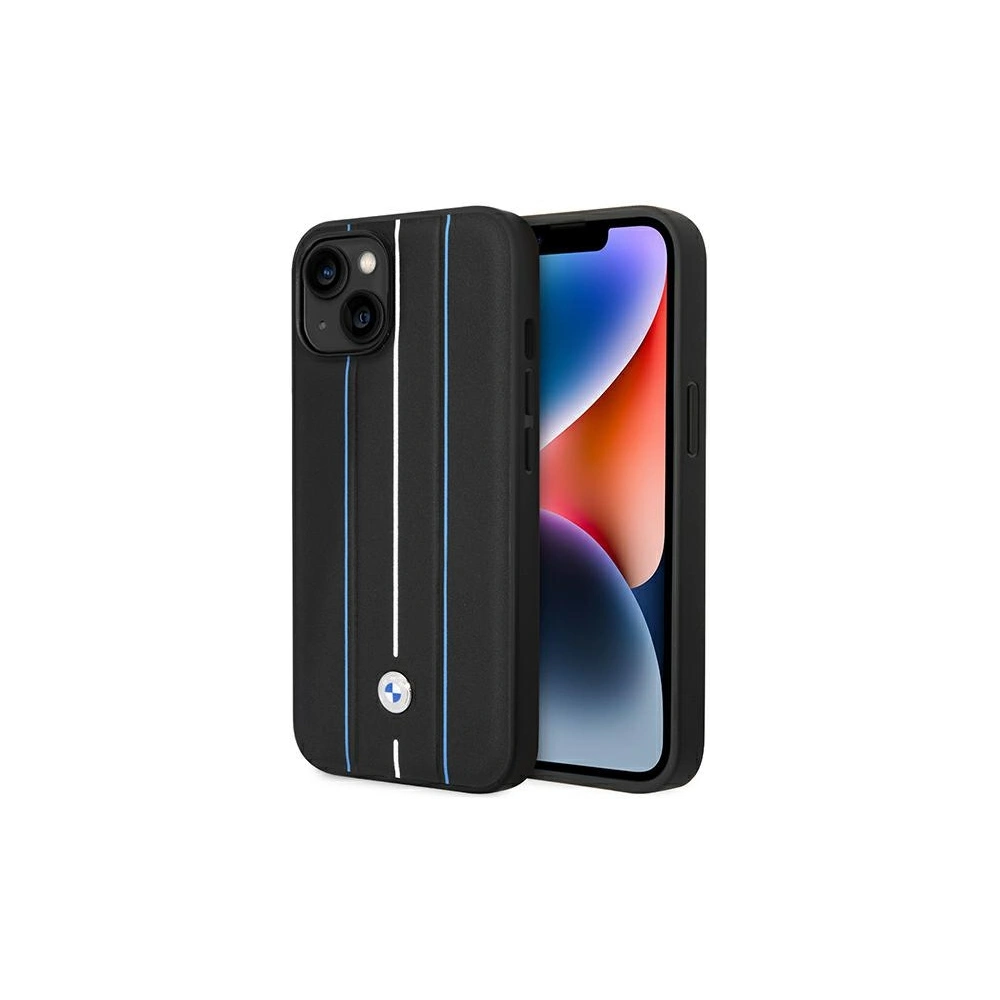 Hurtownia GSM - Etui BMW BMHCP14S22RVSK Apple iPhone 14 schwarz/black hardcase Leder Prägung Blaue Linien - BMW485 - {ean13} - Hurt