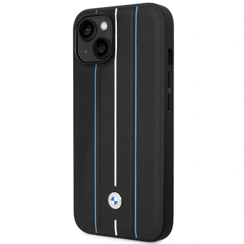 Etui BMW BMHCP14S22RVSK Apple iPhone 14 czarny/black hardcase Leather Stamp Blue Lines