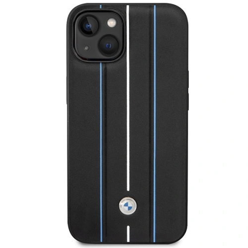Etui BMW BMHCP14S22RVSK Apple iPhone 14 czarny/black hardcase Leather Stamp Blue Lines