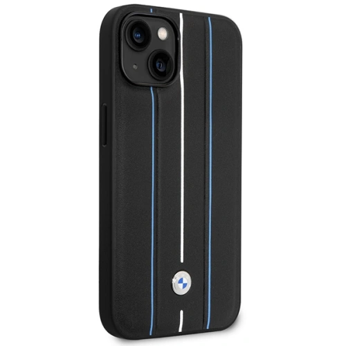 Etui BMW BMHCP14S22RVSK Apple iPhone 14 czarny/black hardcase Leather Stamp Blue Lines
