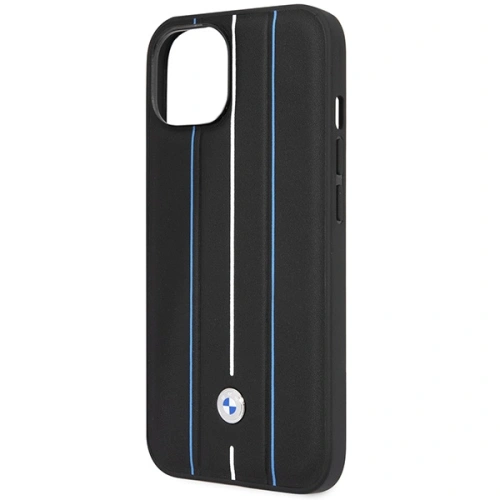 Etui BMW BMHCP14S22RVSK Apple iPhone 14 czarny/black hardcase Leather Stamp Blue Lines