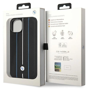 Etui BMW BMHCP14S22RVSK Apple iPhone 14 czarny/black hardcase Leather Stamp Blue Lines