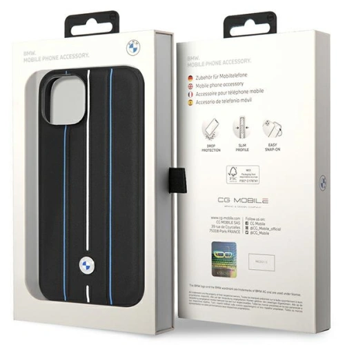 Etui BMW BMHCP14S22RVSK Apple iPhone 14 czarny/black hardcase Leather Stamp Blue Lines