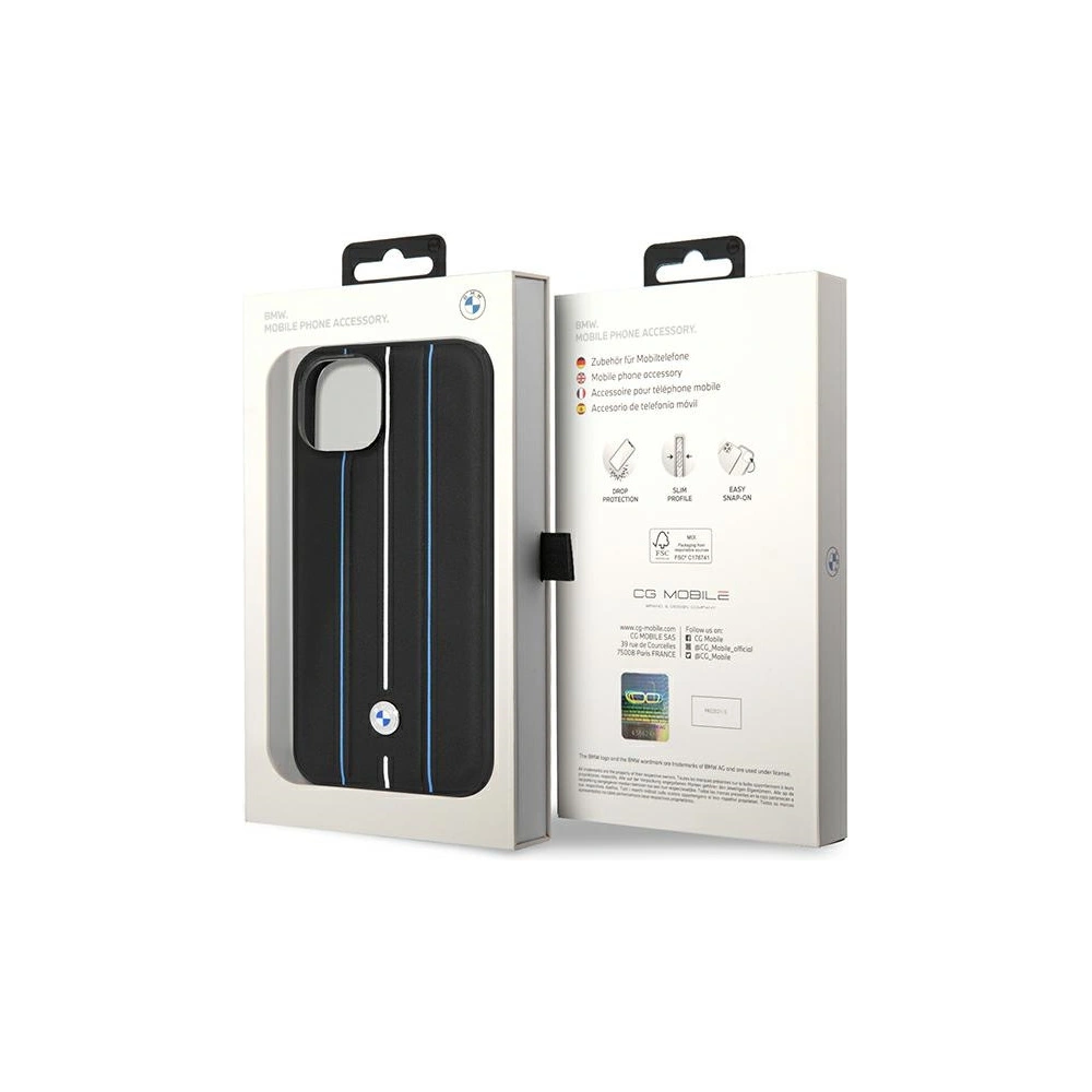Hurtownia GSM - Etui BMW BMHCP14S22RVSK Apple iPhone 14 schwarz/black hardcase Leder Prägung Blaue Linien - BMW485 - {ean13} - Hurt