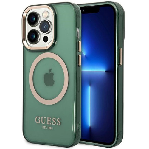 Hurtownia Guess - 3666339069643 - GUE2638 - Etui Guess GUHMP14LHTCMA Apple iPhone 14 Pro zielony/khaki hard case Gold Outline Translucent MagSafe - B2B homescreen