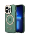 Guess GUHMP14LHTCMA Apple iPhone 14 Pro khaki hard case Gold Outline Translucent MagSafe