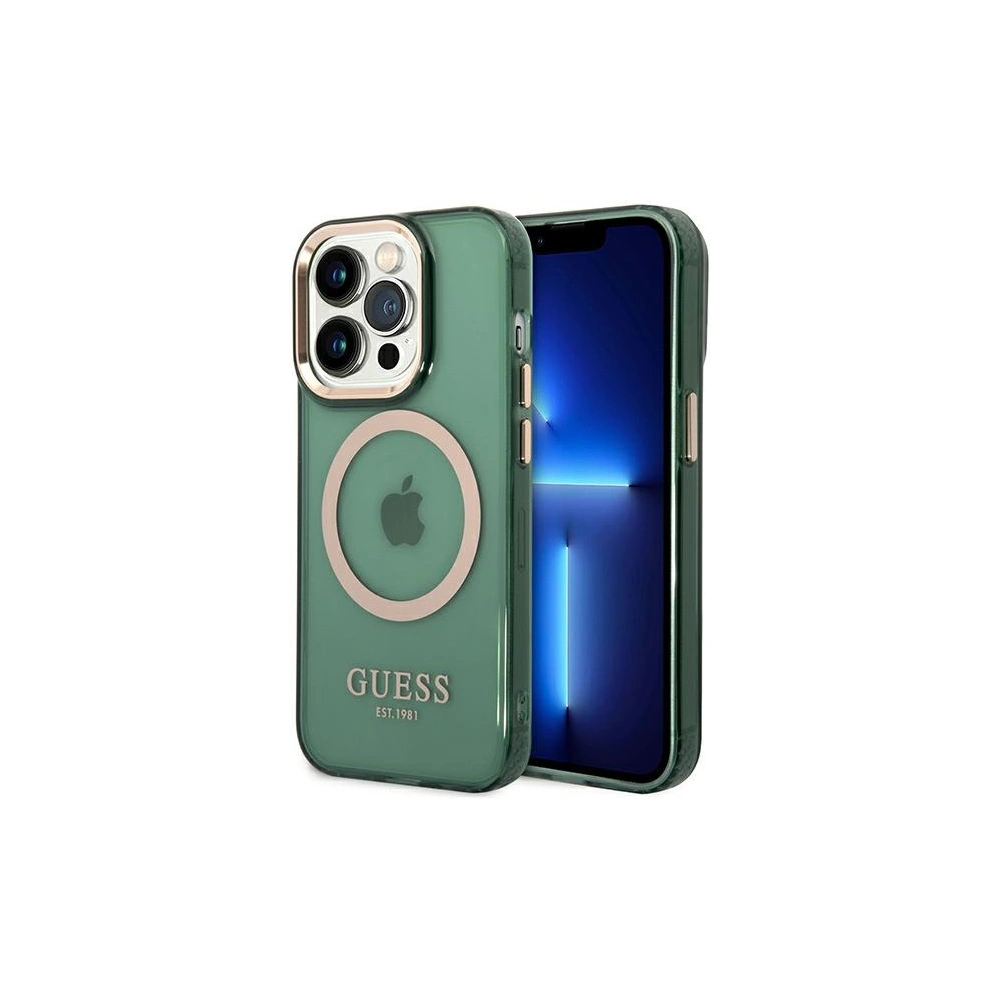 Hurtownia GSM - Etui Guess GUHMP14LHTCMA Apple iPhone 14 Pro zielony/khaki hard case Gold Outline Translucent MagSafe - GUE2638 - {ean13} - Hurt