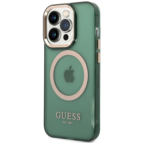 Etui Guess GUHMP14LHTCMA Apple iPhone 14 Pro zielony/khaki hard case Gold Outline Translucent MagSafe