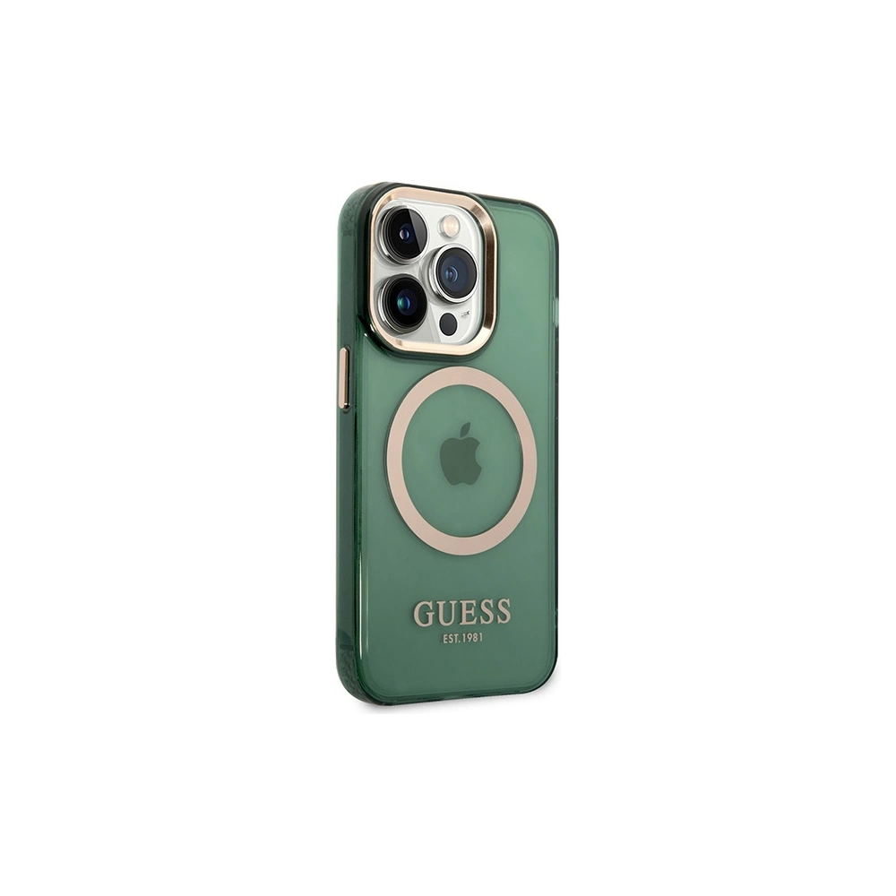 Wholesale Guess GUHMP14LHTCMA Apple iPhone 14 Pro khaki hard case Gold Outline Translucent MagSafe - GUE2638 - {ean13} - Hurt