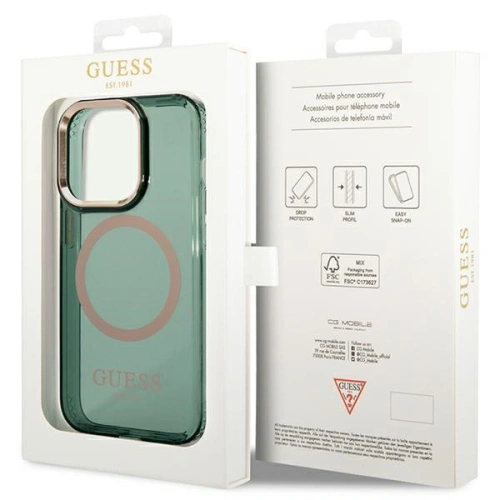 Etui Guess GUHMP14LHTCMA Apple iPhone 14 Pro zielony/khaki hard case Gold Outline Translucent MagSafe