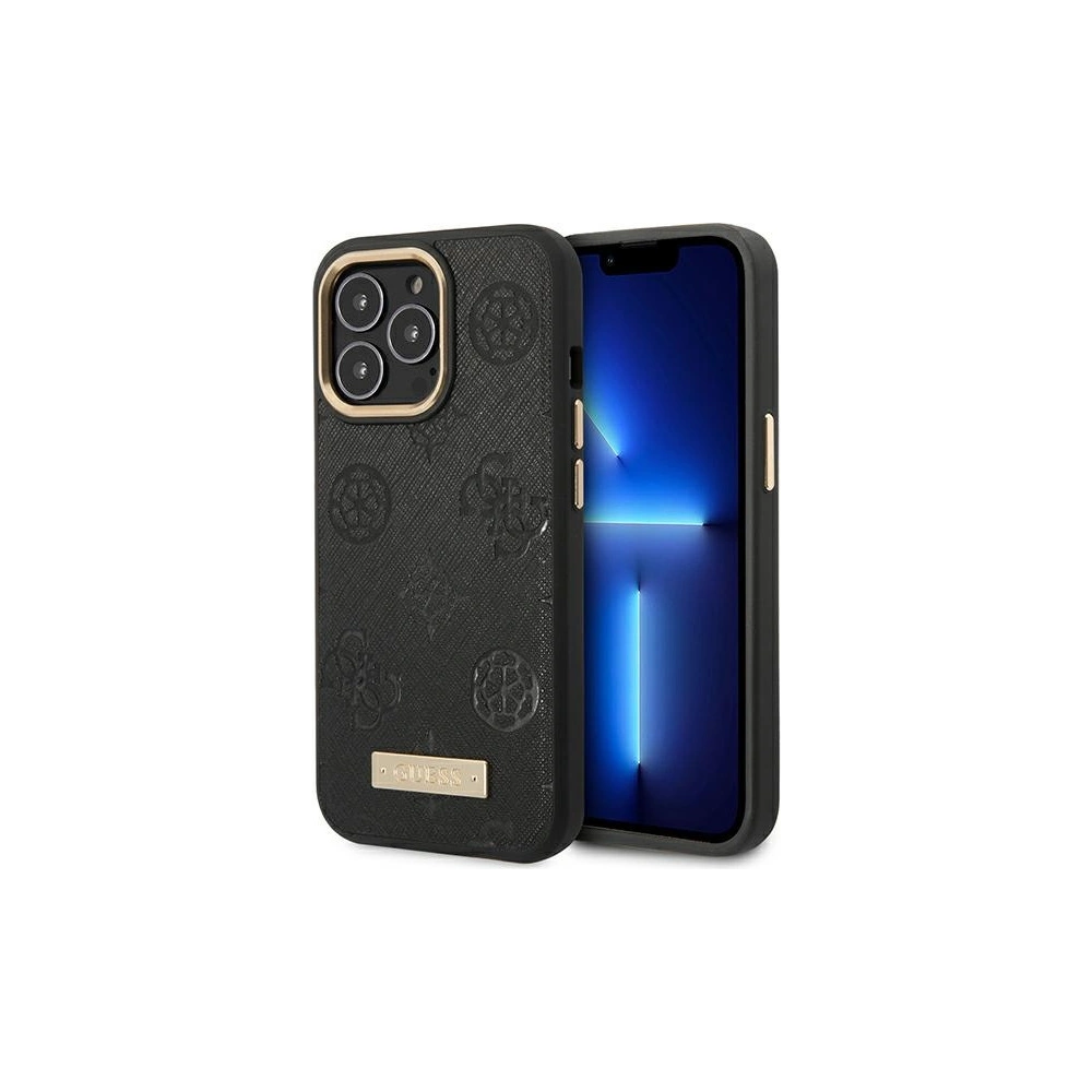 Wholesale Guess GUHMP14LSAPSTK Apple iPhone 14 Pro black hardcase Peony Logo Plate MagSafe - GUE2639 - {ean13} - Hurt