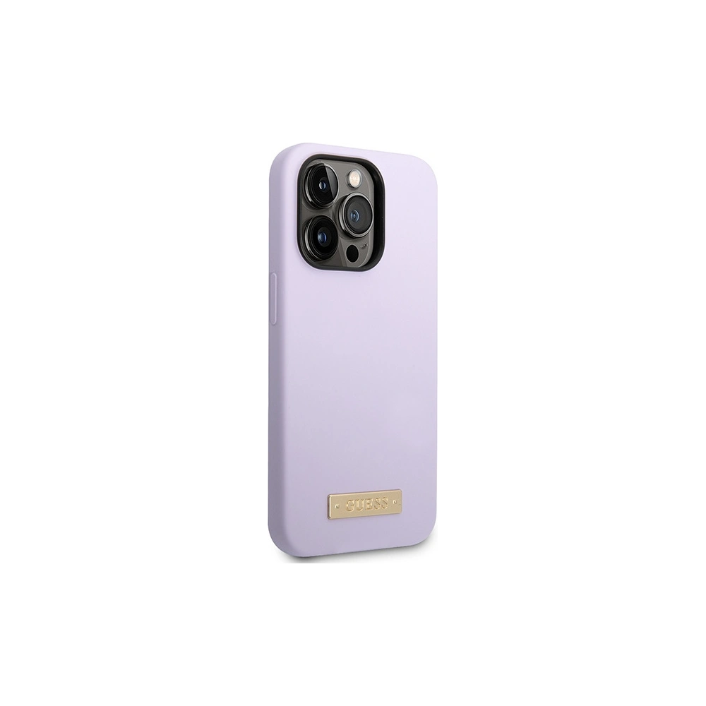 Hurtownia GSM - Etui Guess GUHMP14LSBPLU Apple iPhone 14 Pro fioletowy/purple hard case Silicone Logo Plate MagSafe - GUE2640 - {ean13} - Hurt