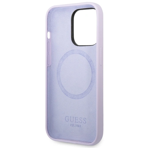 Etui Guess GUHMP14LSBPLU Apple iPhone 14 Pro fioletowy/purple hard case Silicone Logo Plate MagSafe