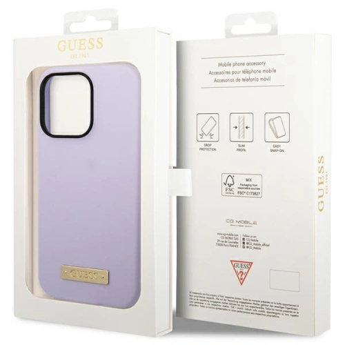 Etui Guess GUHMP14LSBPLU Apple iPhone 14 Pro fioletowy/purple hard case Silicone Logo Plate MagSafe