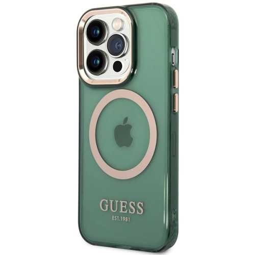 Etui Guess GUHMP14XHTCMA Apple iPhone 14 Pro Max zielony/khaki hard case Gold Outline Translucent MagSafe
