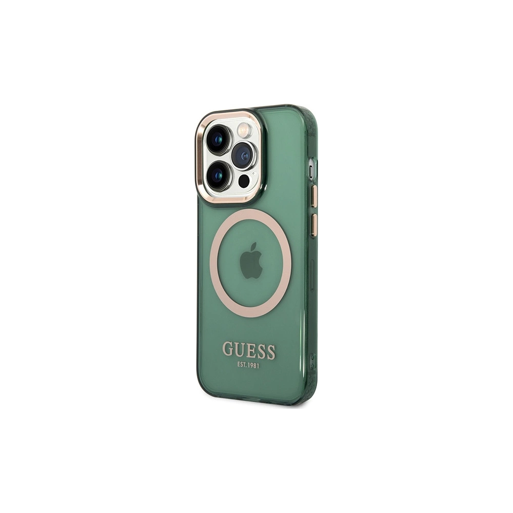 Wholesale Guess GUHMP14XHTCMA Apple iPhone 14 Pro Max khaki hard case Gold Outline Translucent MagSafe - GUE2645 - {ean13} - Hurt