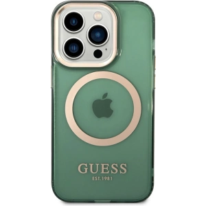 Guess GUHMP14XHTCMA Apple iPhone 14 Pro Max khaki hard case Gold Outline Translucent MagSafe