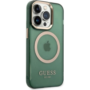 Guess GUHMP14XHTCMA Apple iPhone 14 Pro Max khaki hard case Gold Outline Translucent MagSafe
