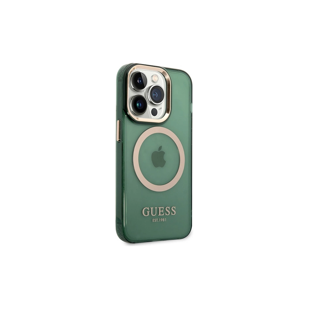 Wholesale Guess GUHMP14XHTCMA Apple iPhone 14 Pro Max khaki hard case Gold Outline Translucent MagSafe - GUE2645 - {ean13} - Hurt