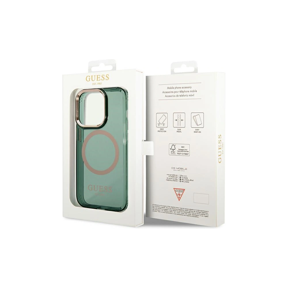 Wholesale Guess GUHMP14XHTCMA Apple iPhone 14 Pro Max khaki hard case Gold Outline Translucent MagSafe - GUE2645 - {ean13} - Hurt