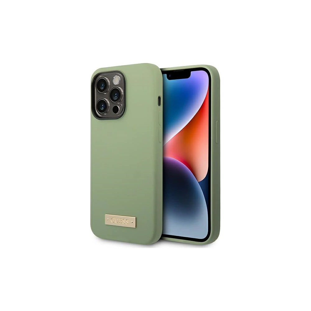 Wholesale Guess GUHMP14XSBPLA Apple iPhone 14 Pro Max khaki hard case Silicone Logo Plate MagSafe - GUE2647 - {ean13} - Hurt