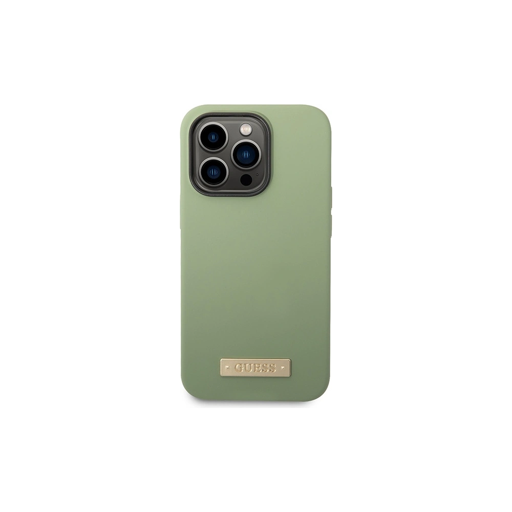 Wholesale Guess GUHMP14XSBPLA Apple iPhone 14 Pro Max khaki hard case Silicone Logo Plate MagSafe - GUE2647 - {ean13} - Hurt