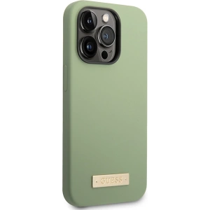 Guess GUHMP14XSBPLA Apple iPhone 14 Pro Max khaki hard case Silicone Logo Plate MagSafe
