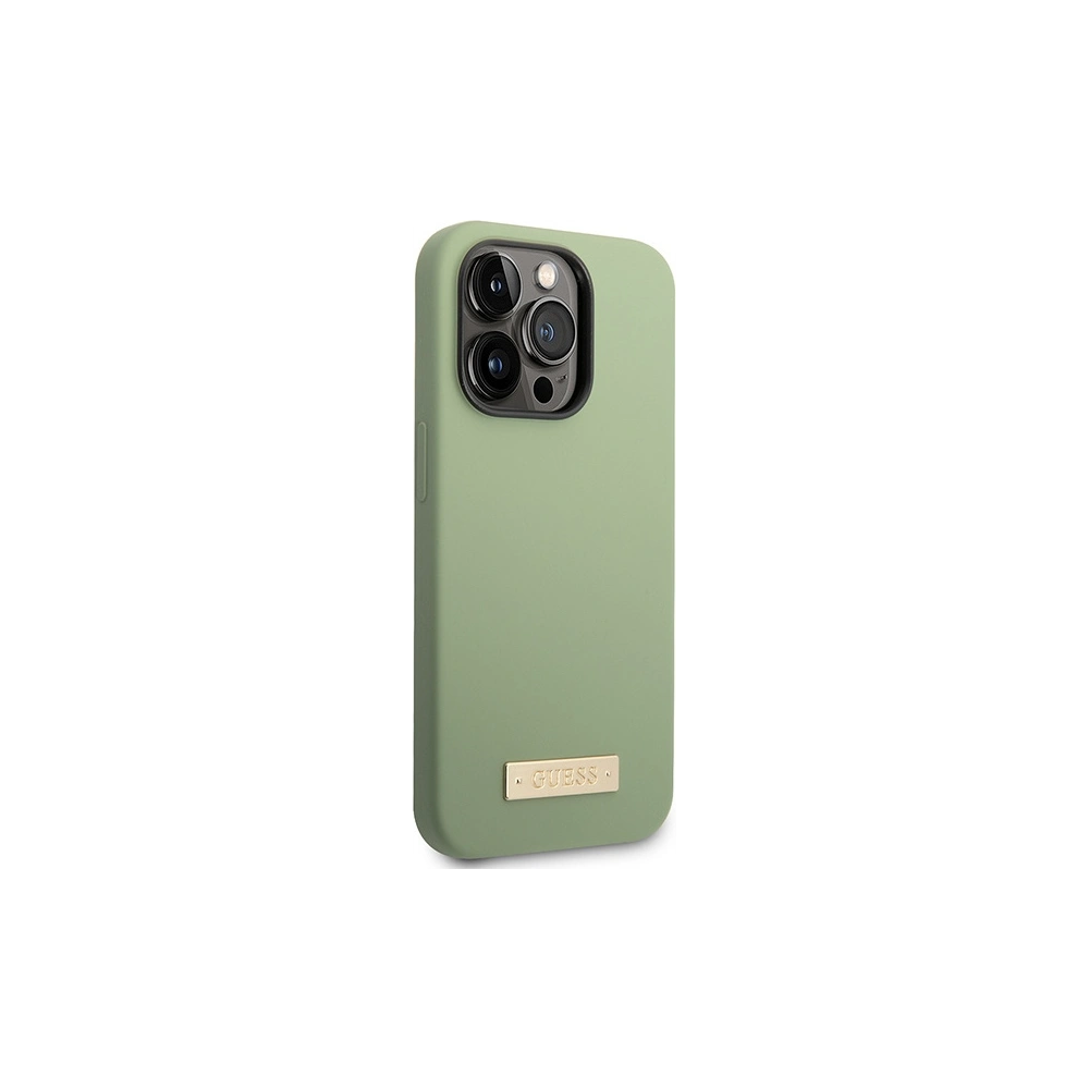 Wholesale Guess GUHMP14XSBPLA Apple iPhone 14 Pro Max khaki hard case Silicone Logo Plate MagSafe - GUE2647 - {ean13} - Hurt