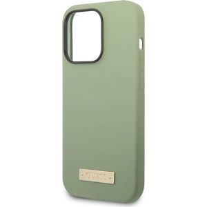 Guess GUHMP14XSBPLA Apple iPhone 14 Pro Max khaki hard case Silicone Logo Plate MagSafe