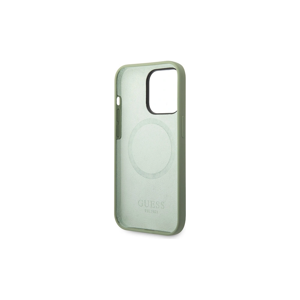 Wholesale Guess GUHMP14XSBPLA Apple iPhone 14 Pro Max khaki hard case Silicone Logo Plate MagSafe - GUE2647 - {ean13} - Hurt