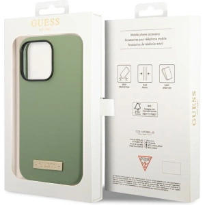 Guess GUHMP14XSBPLA Apple iPhone 14 Pro Max khaki hard case Silicone Logo Plate MagSafe