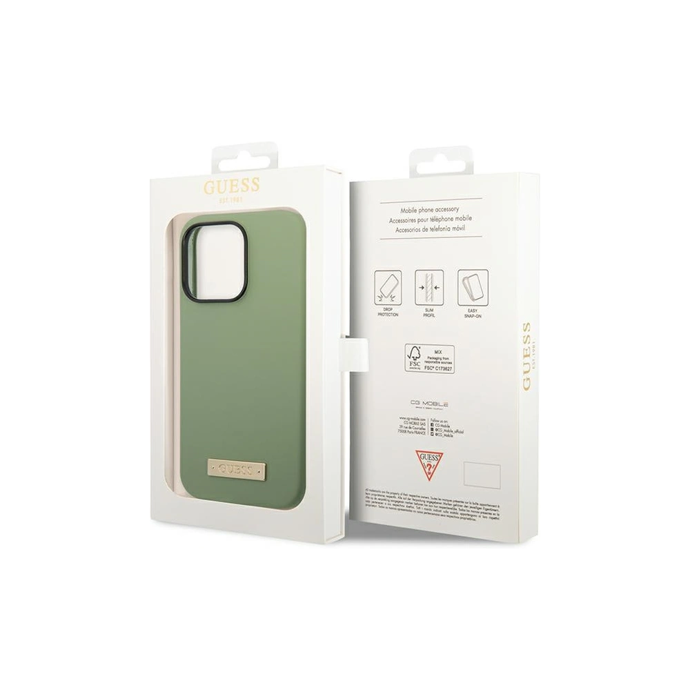 Wholesale Guess GUHMP14XSBPLA Apple iPhone 14 Pro Max khaki hard case Silicone Logo Plate MagSafe - GUE2647 - {ean13} - Hurt
