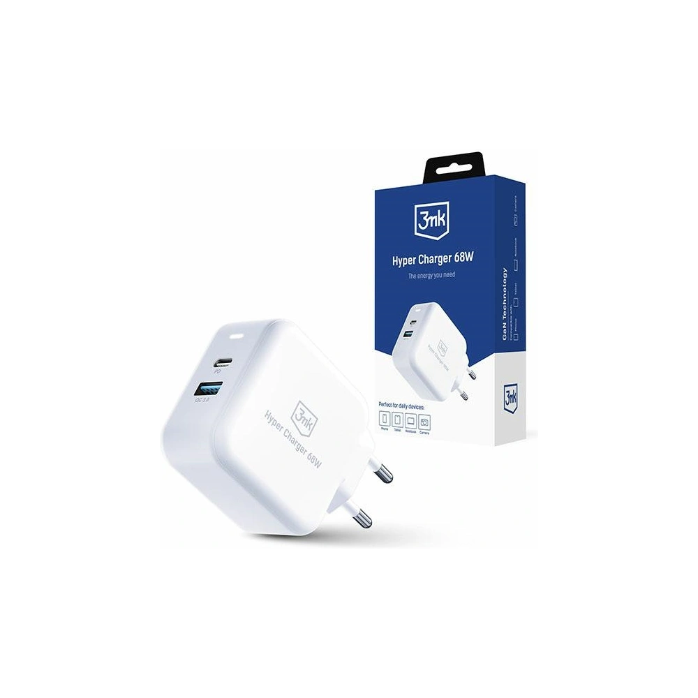 Hurtownia GSM - Încărcătorul de rețea GaN 3MK Hyper Charger 68W USB-A, USB-C PD+QC - 3MK4963 - {ean13} - Hurt