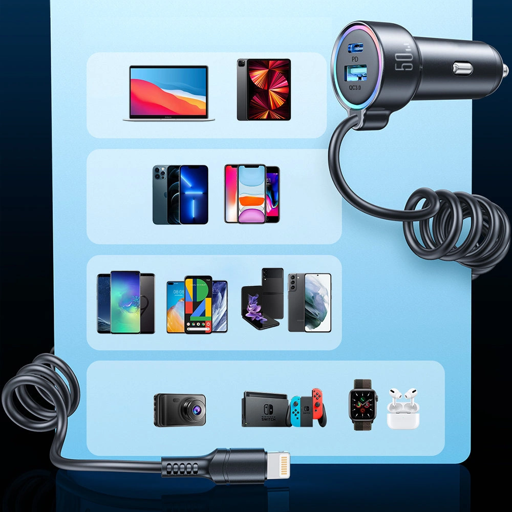 Hurtownia GSM - Auto nabíječka Joyroom JR-CL08 3w1 1,6m 50W + Lightning kabel - JYR749 - {ean13} - Hurt