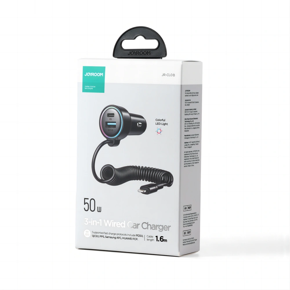 Wholesale Joyroom JR-CL08 Car Charger 3w1 1,6m 50W + Lightning cable - JYR749 - {ean13} - Hurt
