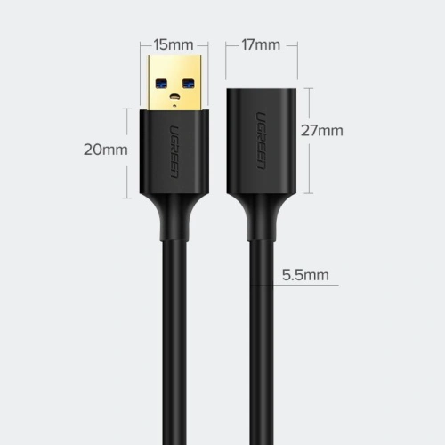 Kabel przedłużacz UGREEN US129 USB-A 3.0/USB-A 3.0 2m czarny