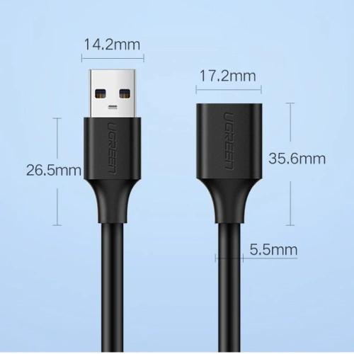 Kabel przedłużacz UGREEN US129 USB-A 3.0/USB-A 3.0 2m czarny