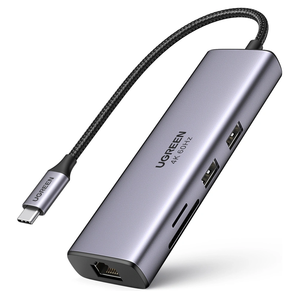 Wholesale UGREEN CM512 7in1 HUB USB-C/2xUSB 3.2 Gen 1/HDMI 4K 60Hz/SD, TF card reader/USB-C PD 100W/RJ45 1000Mbps (1Gbps) gray - UGR1648 - {ean13} - Hurt